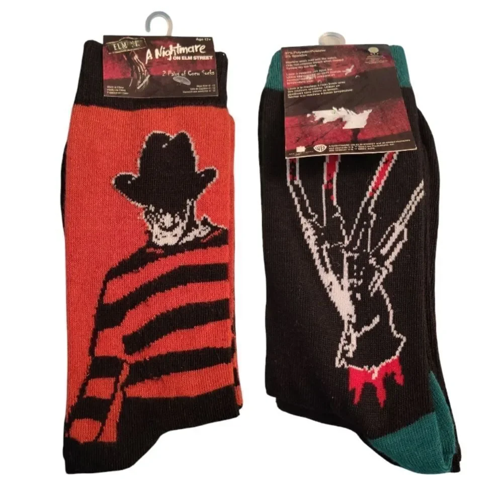 WB A‎ Nightmare On Elm Street 2 Pairs Black Red Crew Socks NWT